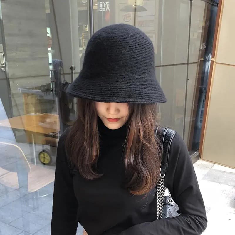 バケットハット 手編み風つば広バケットハット