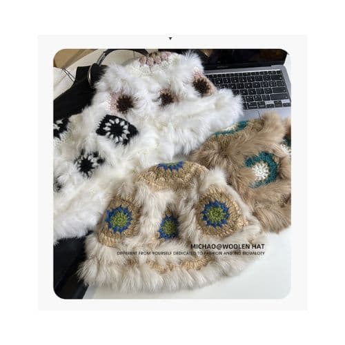 バケットハット 花模様入り ふわふわ もこもこ バケットハット