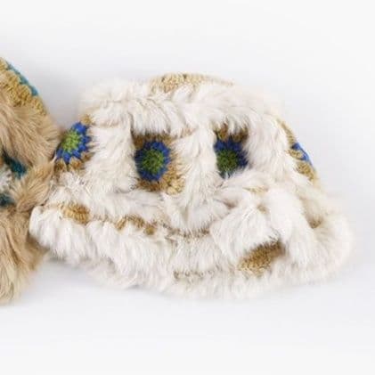 バケットハット 花模様入り ふわふわ もこもこ バケットハット