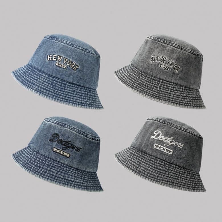 バケットハット ヴィンテージ風刺繍入りデニムバケットハット