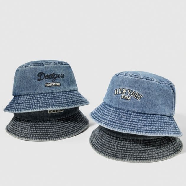 バケットハット ヴィンテージ風刺繍入りデニムバケットハット