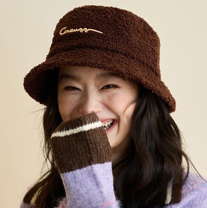 バケットハット もこもこ刺繍入りふわふわバケット