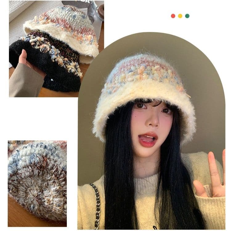 バケットハット ふわもこループ模様バケットハット