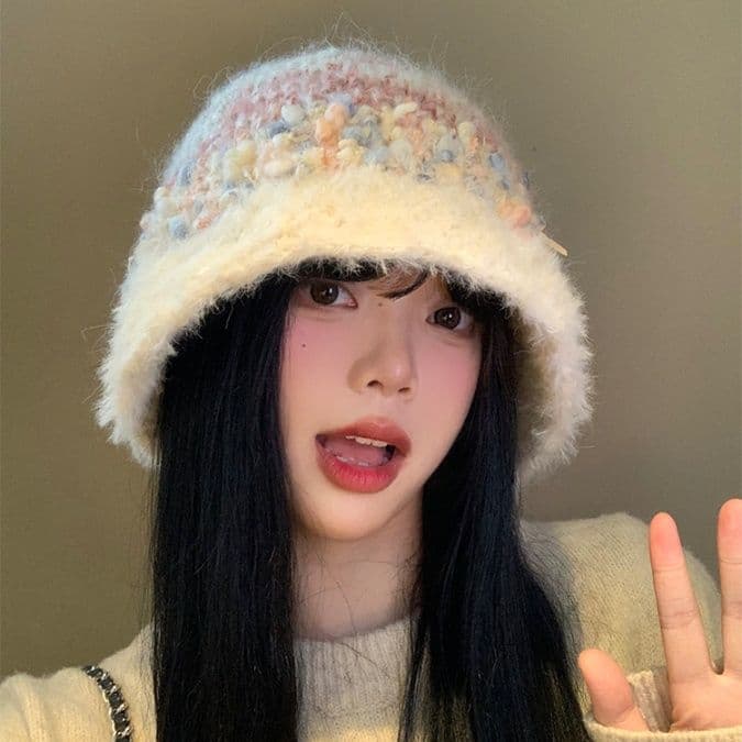 バケットハット ふわもこループ模様バケットハット