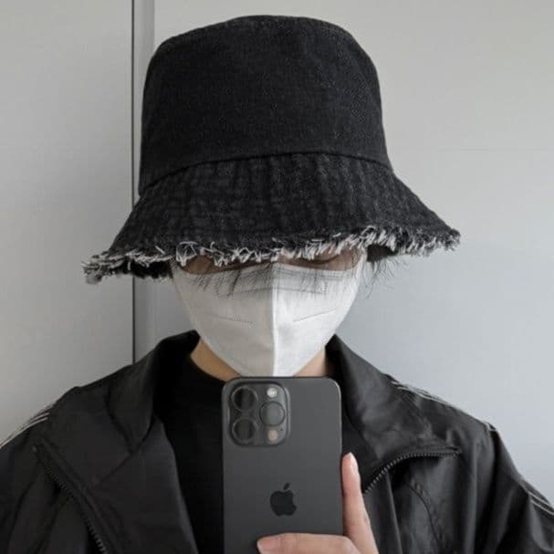 バケットハット 裾ほつれ風デニムバケットハット