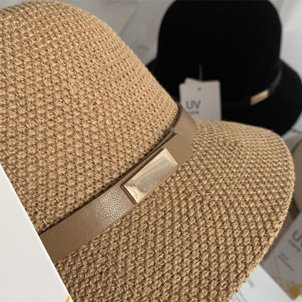 バケットハット 上品リボン付き手編みバケットハット
