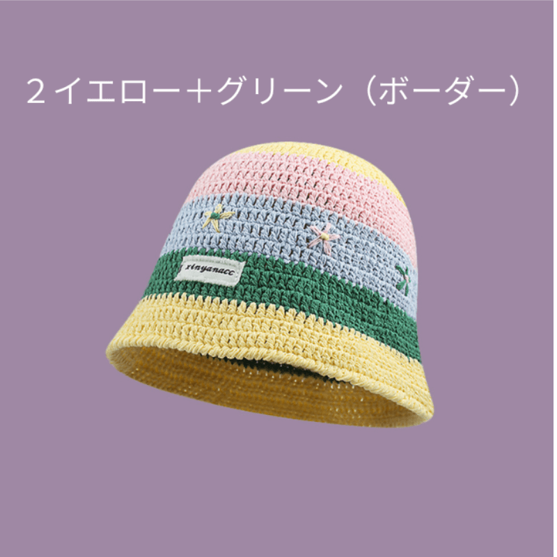 バケットハット お花モチーフの手編みバケットハット