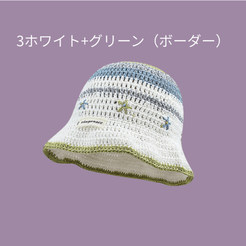 バケットハット お花モチーフの手編みバケットハット