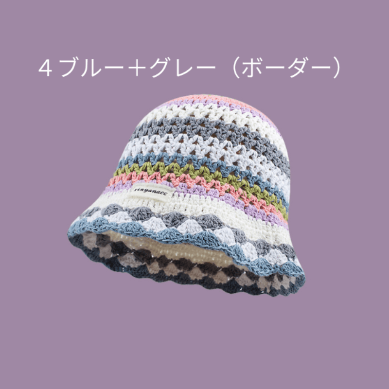 バケットハット お花モチーフの手編みバケットハット
