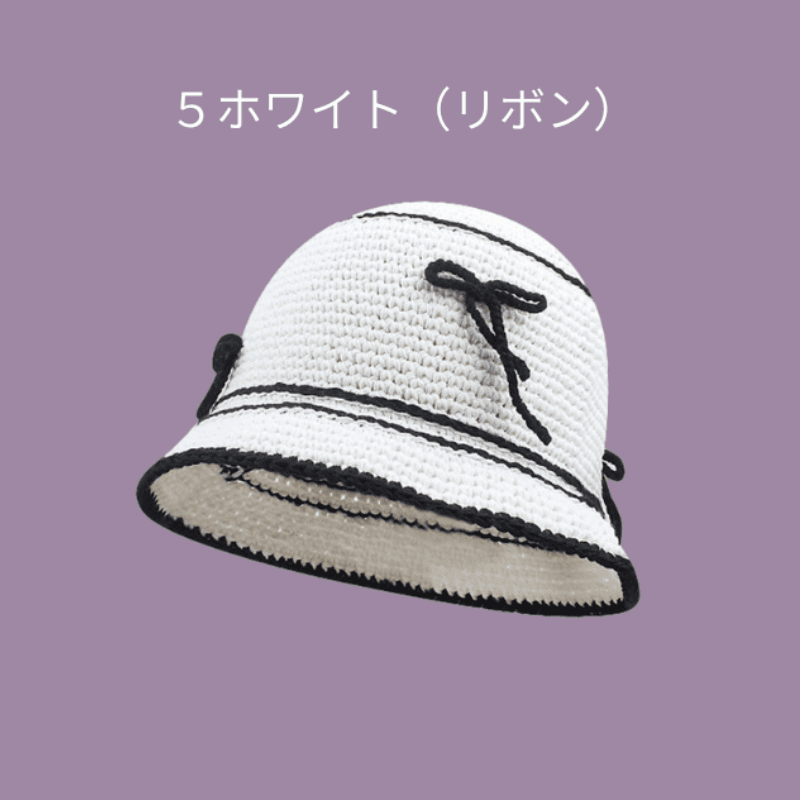 バケットハット お花モチーフの手編みバケットハット