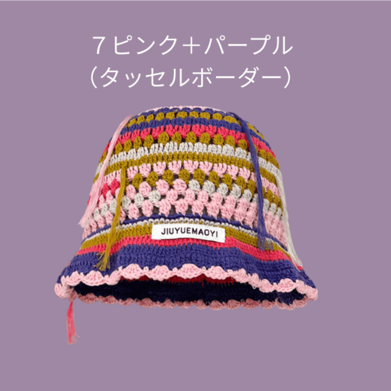 バケットハット お花モチーフの手編みバケットハット