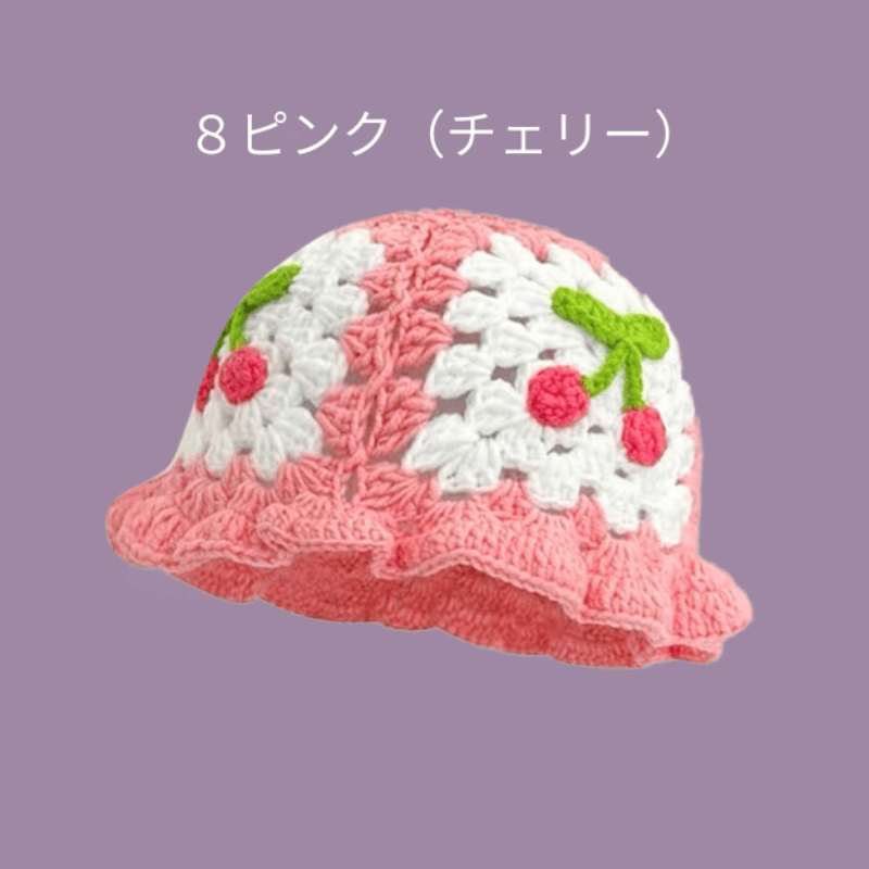 バケットハット お花モチーフの手編みバケットハット
