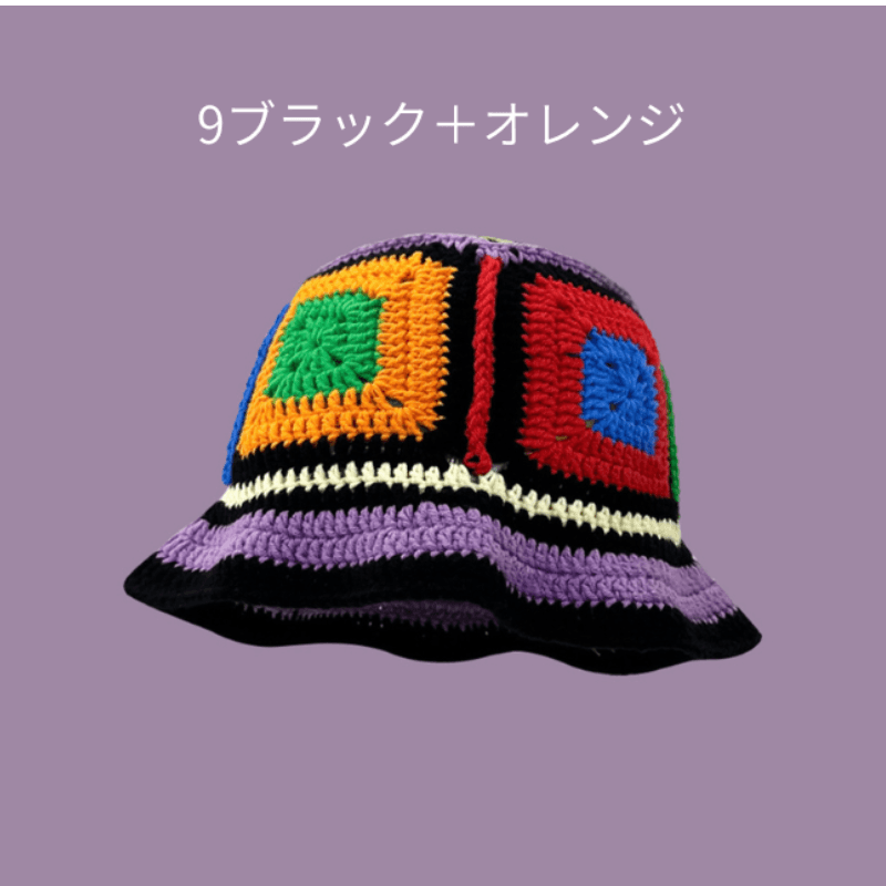 バケットハット お花モチーフの手編みバケットハット