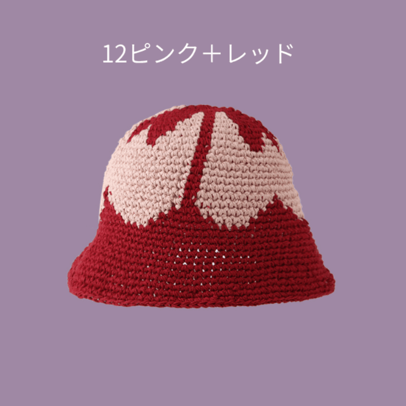 バケットハット お花モチーフの手編みバケットハット