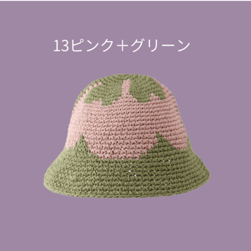 バケットハット お花モチーフの手編みバケットハット