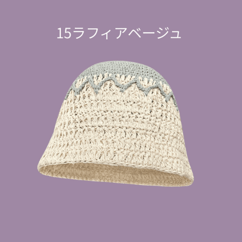 バケットハット お花モチーフの手編みバケットハット