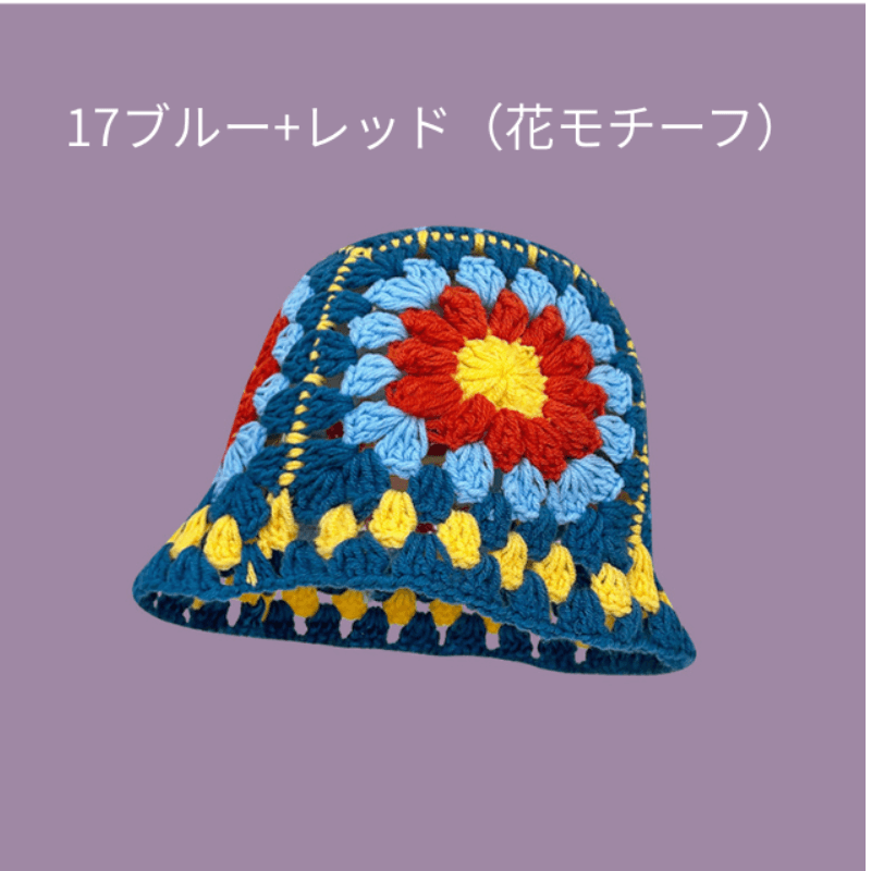 バケットハット お花モチーフの手編みバケットハット