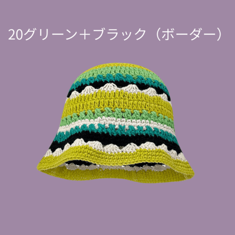 バケットハット お花モチーフの手編みバケットハット