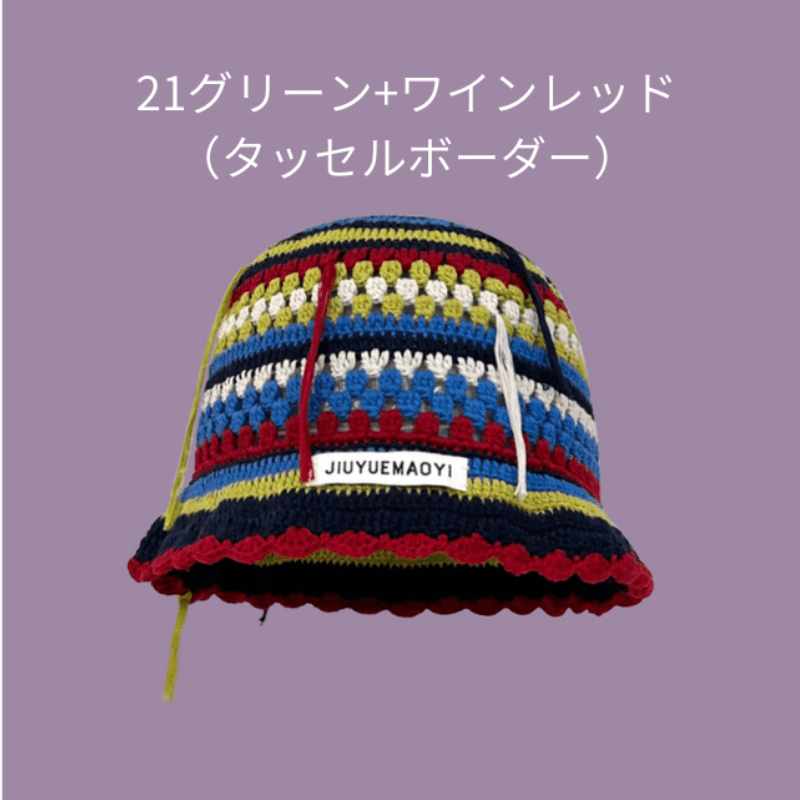 バケットハット お花モチーフの手編みバケットハット