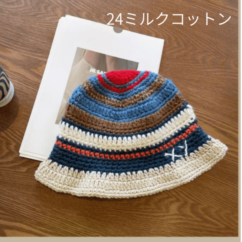 バケットハット お花モチーフの手編みバケットハット