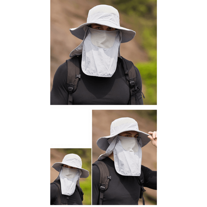 バケットハット 多機能日よけ付き登山バケットハット紐付き
