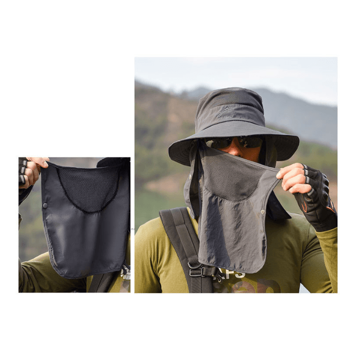 バケットハット 多機能日よけ付き登山バケットハット紐付き