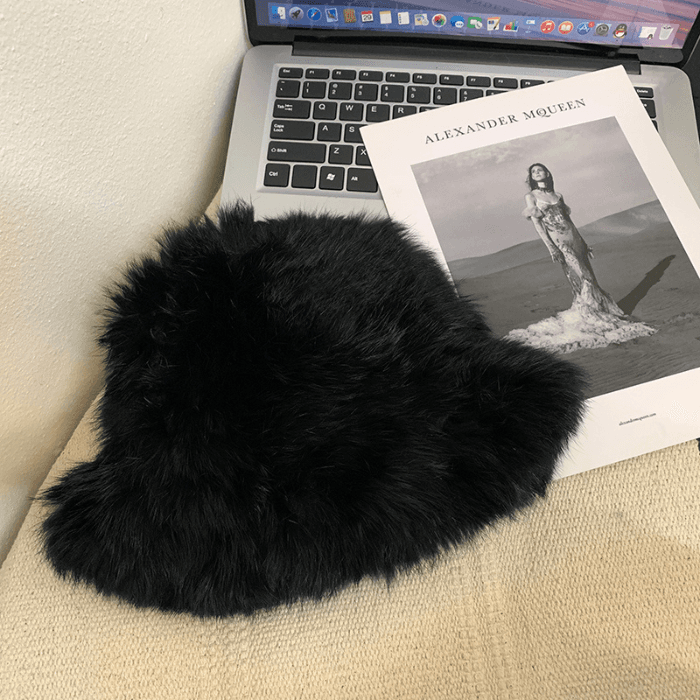 バケットハット ふわふわファーバケットハット