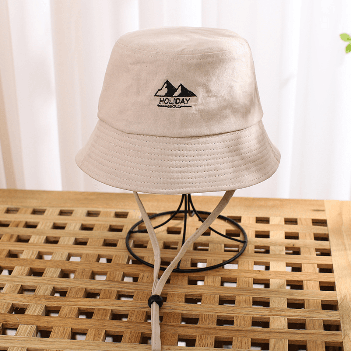 バケットハット 山岳刺繍入り紐付きバケットハット