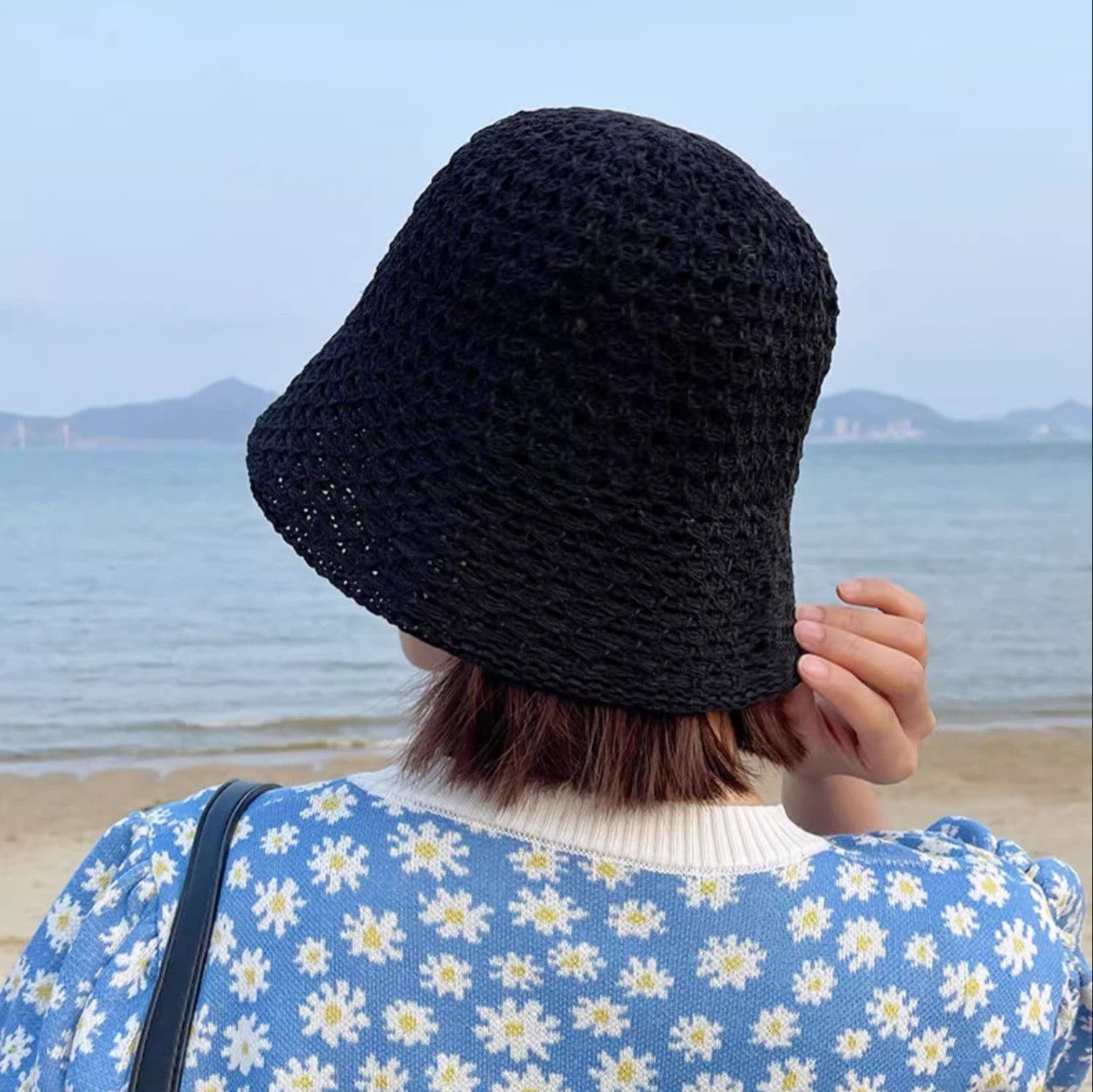 バケットハット 透かし編み手作り風バケットハット