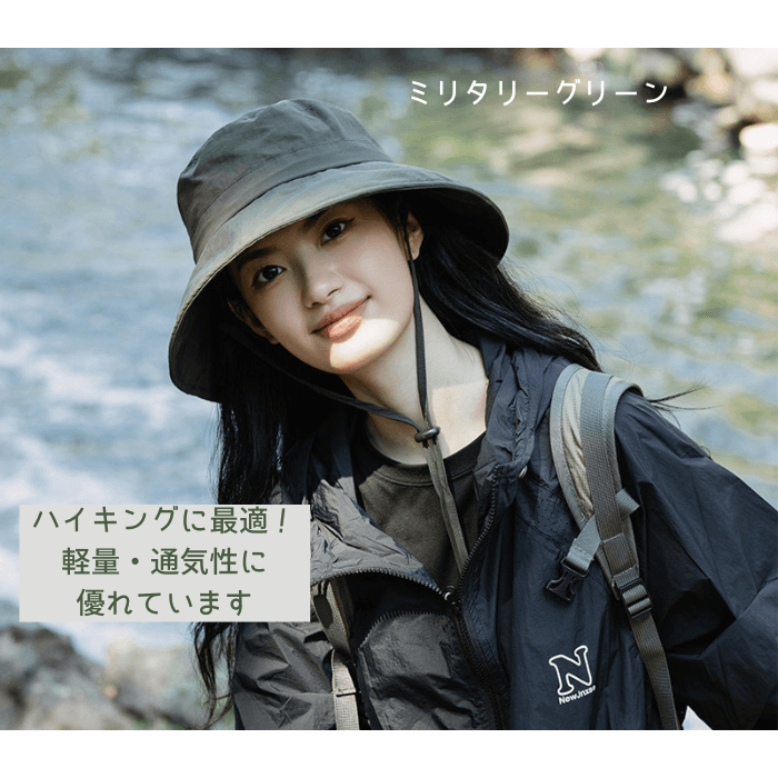 バケットハット 大きなつば広帽紐付きアウトドアバケットハット