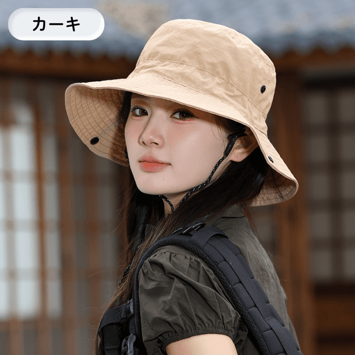 バケットハット アウトドア日除け紐付きバケットハット