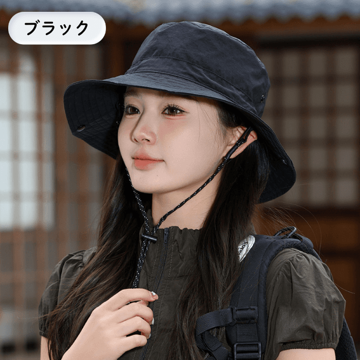 バケットハット アウトドア日除け紐付きバケットハット