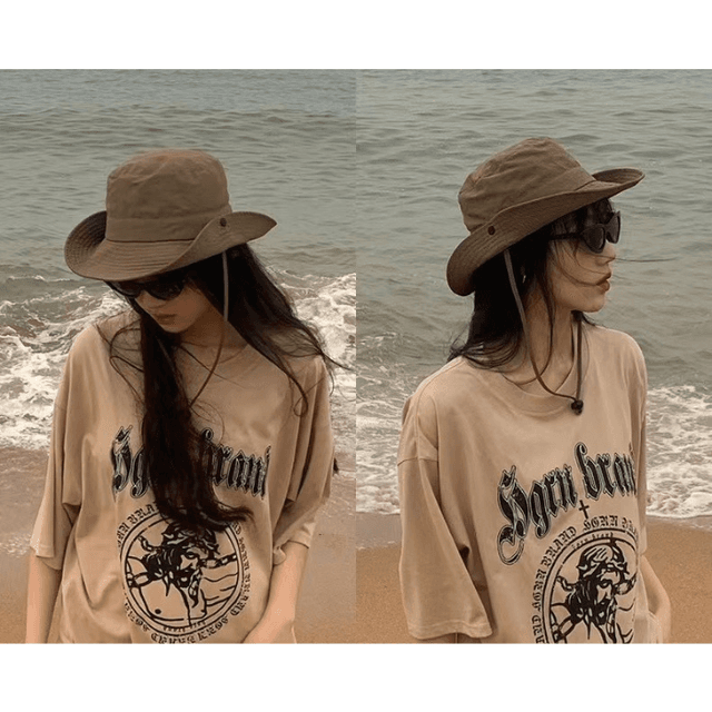 バケットハット ナチュラルコットン素材の紐付きバケットハット