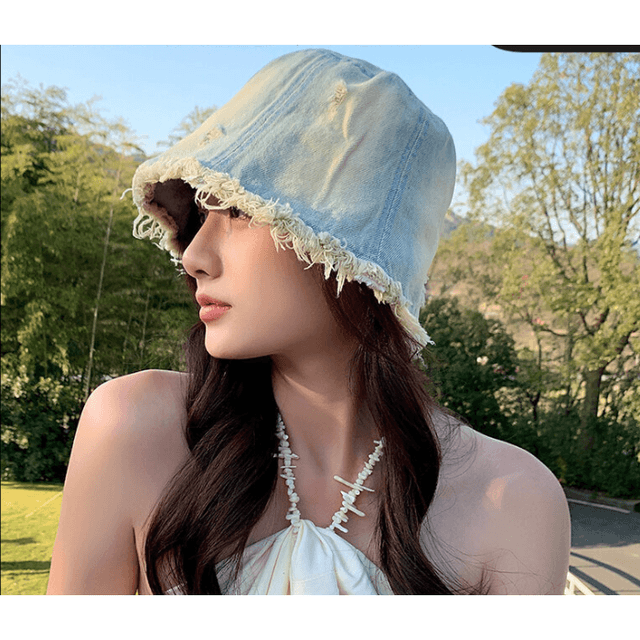 バケットハット ヴィンテージ加工デニム切りっぱなしバケットハット