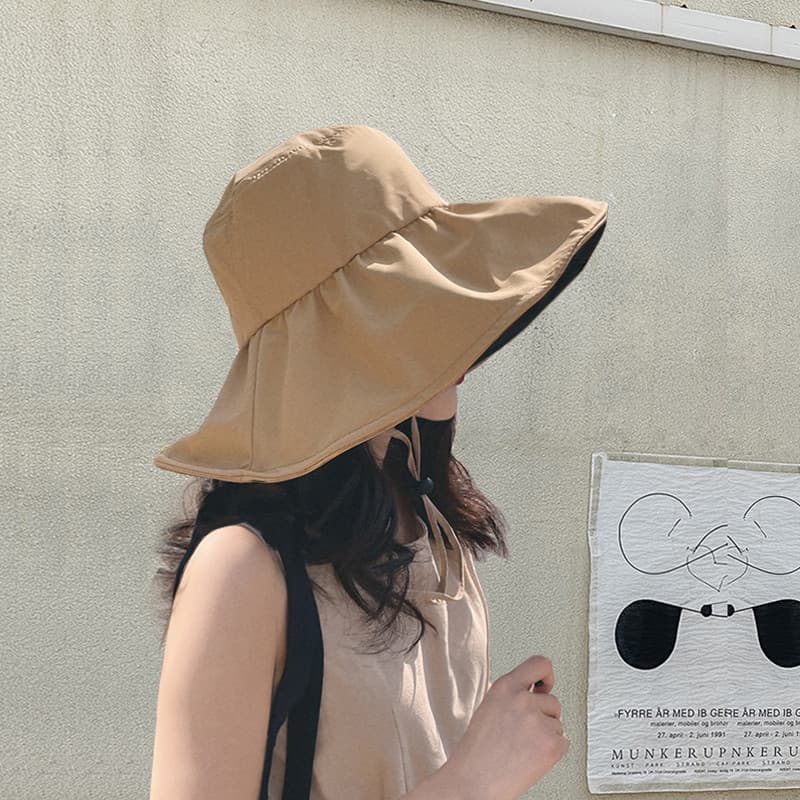 バケットハット 広つば紐付きバケットハット日よけ帽子