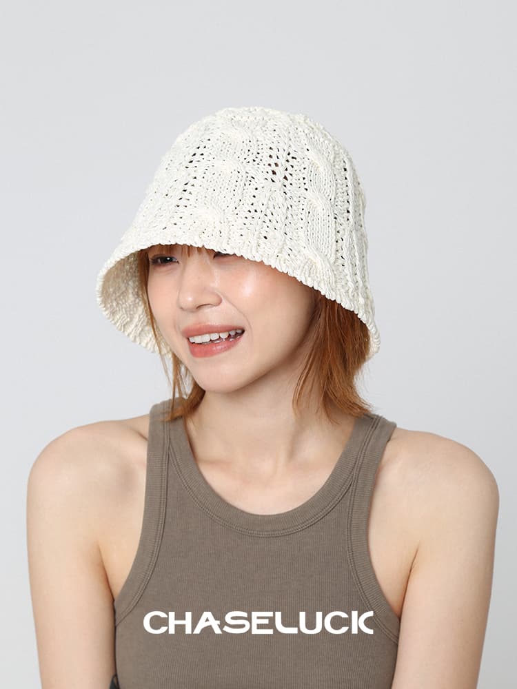 バケットハット 透かし編み模様 やさしい 手編みバケットハット