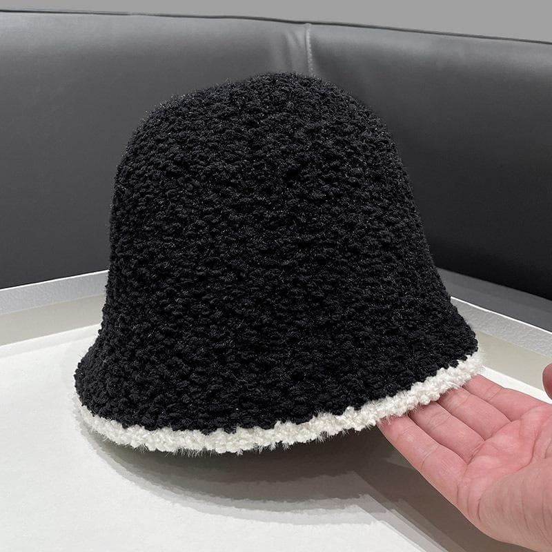 バケットハット もこもこ配色縁取り編み物バケットハット