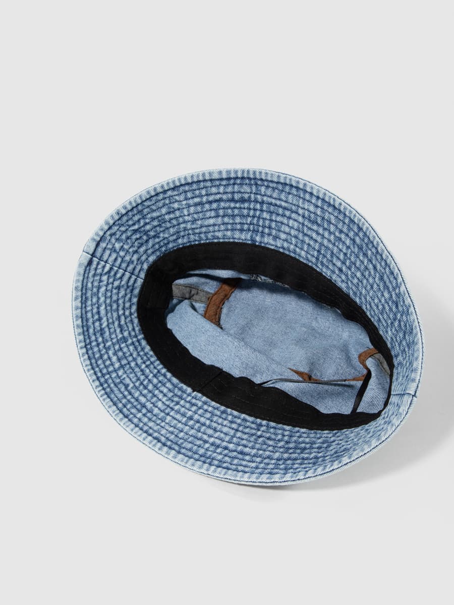 バケットハット ヴィンテージ風刺繍入りデニムバケットハット