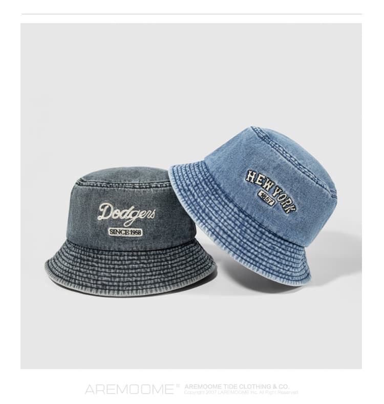 バケットハット ヴィンテージ風刺繍入りデニムバケットハット