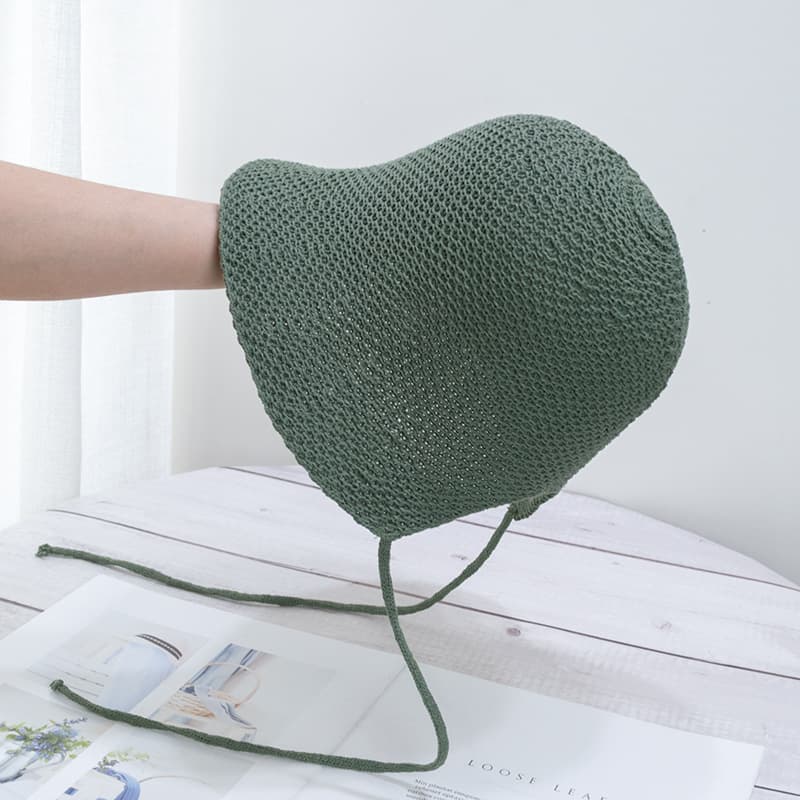 バケットハット 涼やか 麦わら風 紐付きバケットハット
