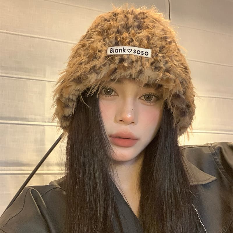 ファーバケットハット女性用韓国風帽子ふわふわ