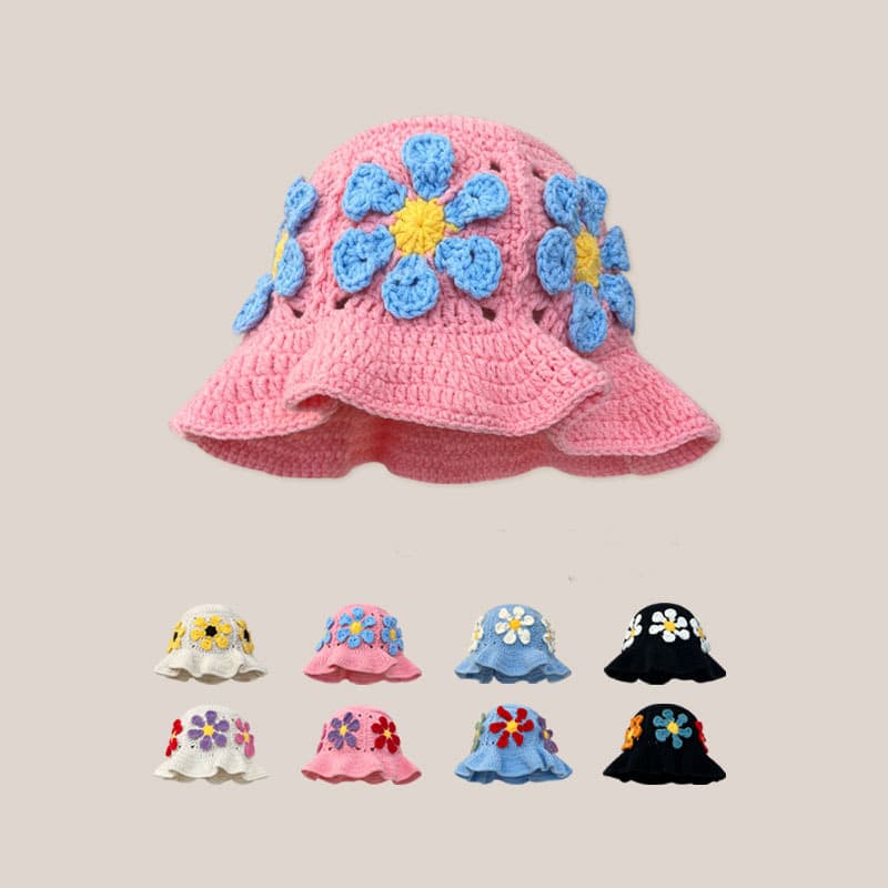 バケットハット 花咲く優しさ かぎ針編みのクロシェ 手編み 編み物バケットハット