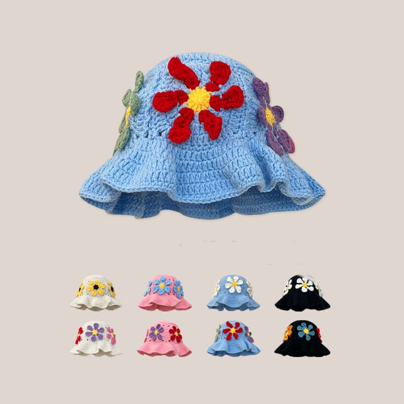 バケットハット 花咲く優しさ かぎ針編みのクロシェ 手編み 編み物バケットハット