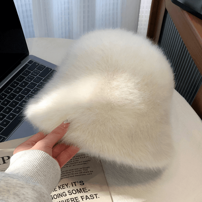 バケットハット ふわふわ毛足長め ファーバケットハット