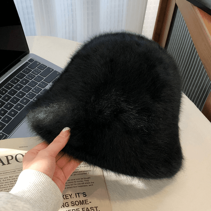 バケットハット ふわふわ毛足長め ファーバケットハット