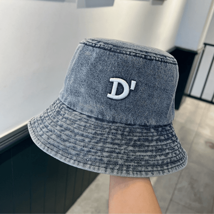バケットハット ヴィンテージ 刺繍入り デニムバケットハット
