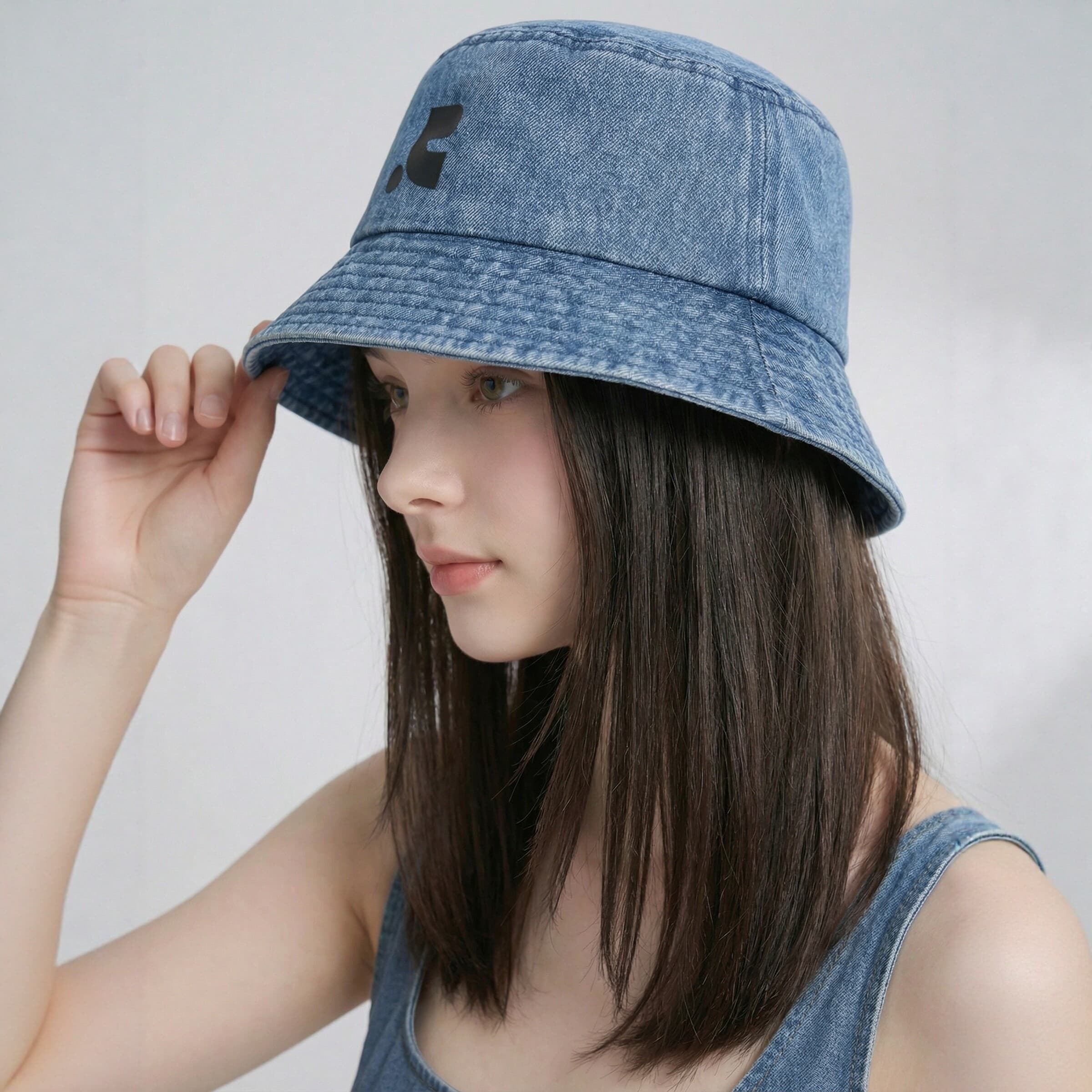 バケットハット ワンポイント刺繍デニムバケットハット