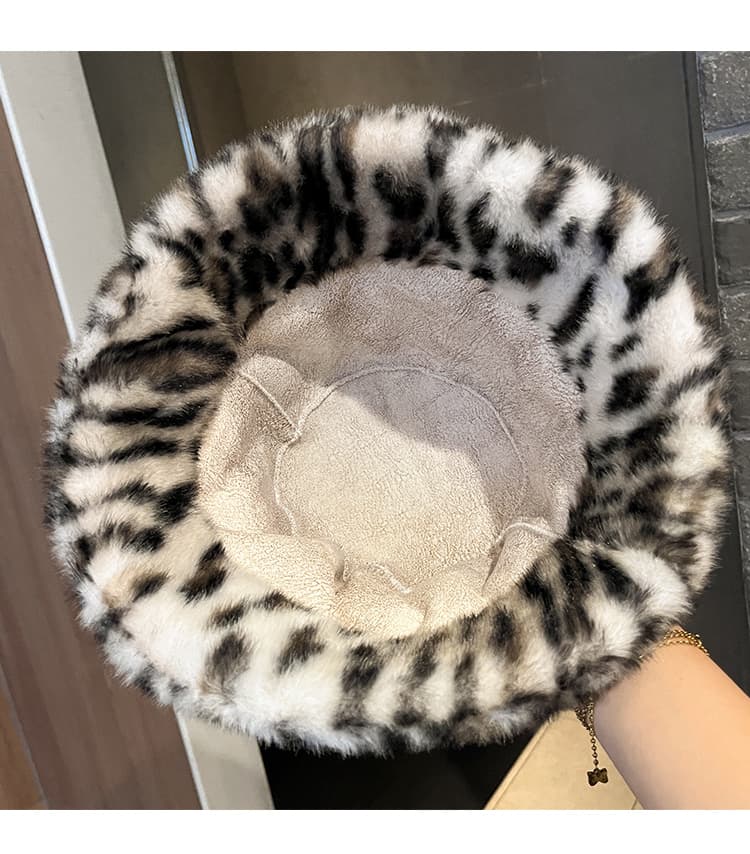 バケットハット ふわもこ豹柄バケットハット