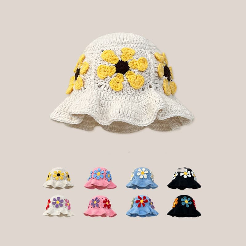 バケットハット 花咲く優しさ かぎ針編みのクロシェ 手編み 編み物バケットハット