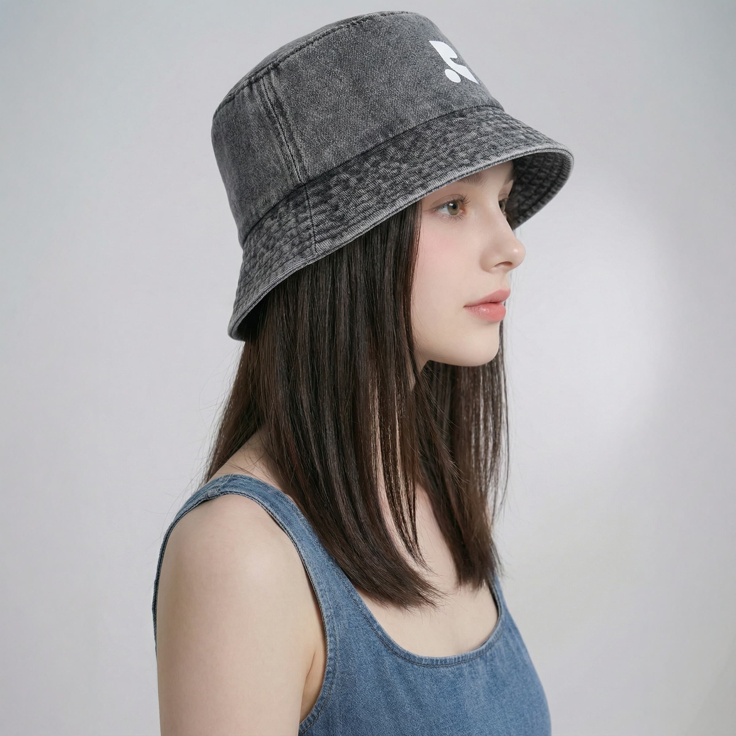 バケットハット ワンポイント刺繍デニムバケットハット